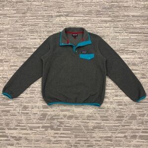 Patagonia Synchilla Snap-T Pullover Sweater Women’s XL Grey Teal Trim Outdoor